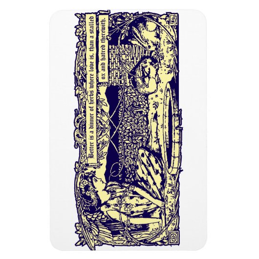 モットバナー付きフラワーガーデンの天使とウサギ マグネット (縦)