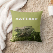 モッパーソナライズされたシーな岩に浮かぶカエルの写真グリーン クッション (ブランケット)