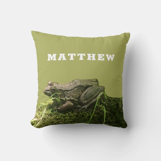 モッパーソナライズされたシーな岩に浮かぶカエルの写真グリーン クッション (正面)