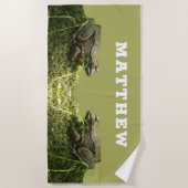 モッパーソナライズされたシーな岩に浮かぶカエルの写真 ビーチタオル (正面)