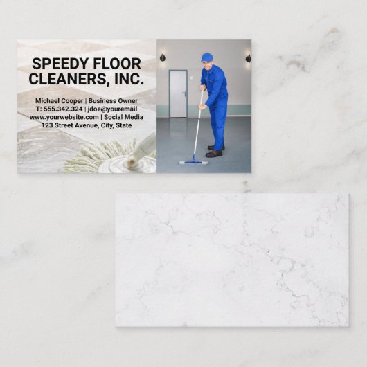 モップとタイル |清掃フロア 名刺 (正面/裏面)