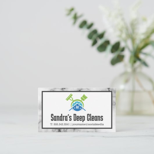 モップほうきクリーナーサプライのホームロゴ 名刺 (スタンド正面)