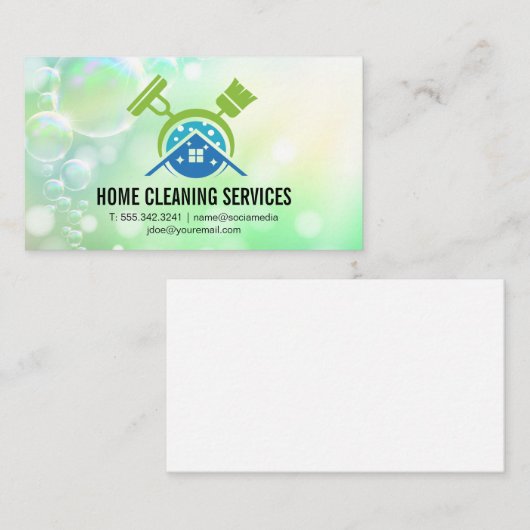 モップほうき清掃ロゴ | 清掃業務 名刺 (正面/裏面)