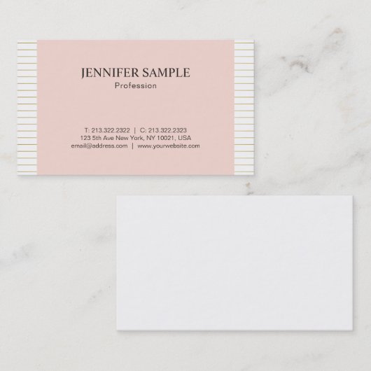 モディッシュエレガント赤面ピンク金ゴールドホワイトデザインプレーン 名刺 (正面/裏面)