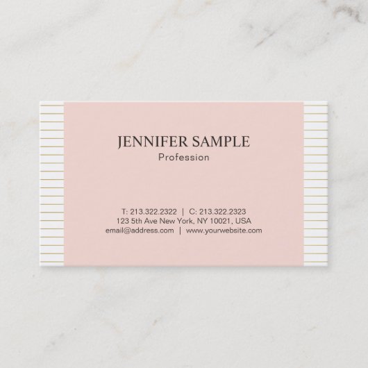 モディッシュエレガント赤面ピンク金ゴールドホワイトデザインプレーン 名刺 (正面)