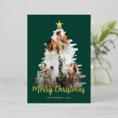 モディッシュグリーンクリスマスツリーフレーム3写真 箔シーズンカード (立ち正面)