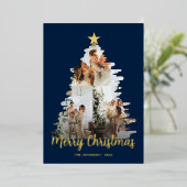モディッシュブルークリスマスツリーフレーム3写真 箔シーズンカード (立ち正面)