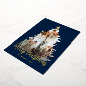 モディッシュブルークリスマスツリーフレーム3写真 箔シーズンカード (回転した状態)