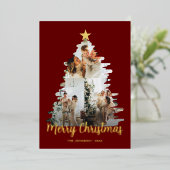モディッシュ赤いクリスマスツリーフレーム3写真 箔シーズンカード (立ち正面)