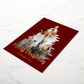 モディッシュ赤いクリスマスツリーフレーム3写真 箔シーズンカード (回転した状態)