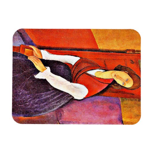 モディリアーニによる赤いショールのジャンヌ・ヘブテルヌ マグネット (横)