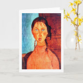 モディリアーニの弁髪をした少女 カード (黄色い花)