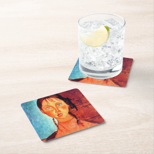 モディリアーニの弁髪をした少女 スクエアペーパーコースター (インサイチュ)