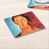 モディリアーニの弁髪をした少女 スクエアペーパーコースター (アングル)