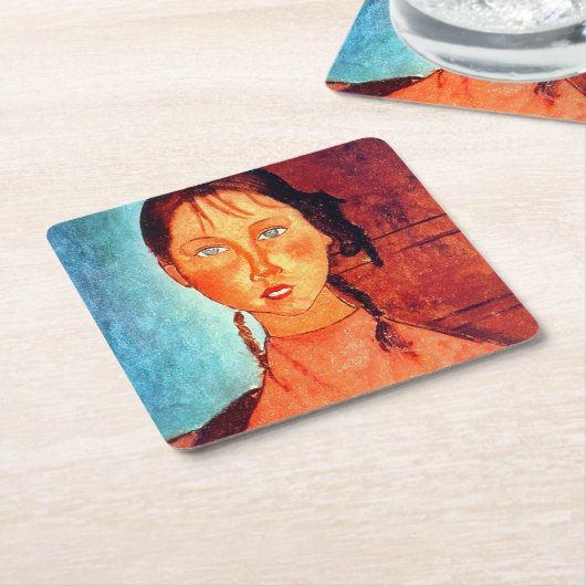 モディリアーニの弁髪をした少女 スクエアペーパーコースター (アングル)