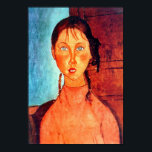 モディリアーニの弁髪をした少女 ポスター<br><div class="desc">アメデオ・クレメンテ・モディリアーニ（Amedeo Clemente Modigliani、1884年7月12日–1920年1月24日）はイタリアン、主にフランスで働いたユダヤ人の画家で彫刻家。ポートレートやヌードのスタイルで知られモダン、顔や首、姿の伸びが特徴で、生涯良く受け入れられず、後に受け入れられたことが知られる。モディリアーニはイタリアで青春時代を過ごし、古代とルネッサンスの芸術を学んだ。1906年にパリに移り、パブロ来・ピカソやコンスタンティン・ブランクシなど連絡のアーティストと共に活動した。1912年までにモディリアーニは、サロンドオートムヌでドールグループのキュビストと非常に様式化された彫刻を展示していた。モディリアーニの作品には絵画やスケッチが含まれる。1909年から1914年まで主に彫刻に専念。主なテーマはポートレートと姿の両方の画像と彫刻の中で。モディリアーニは生きている間はほとんど成功しなかったが、彼の死後は人気素晴らしを得た。彼は35歳でパリで結核性髄膜炎で死んだ。引用文：ウィキペディア</div>