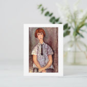 モディリアーニの肖像画 縞模様のブラウスの少女 ポストカード (スタンド正面)
