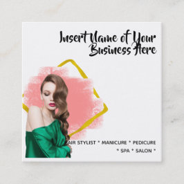 モデエレガントル長毛フェイク金ゴールド水色 スクエア名刺