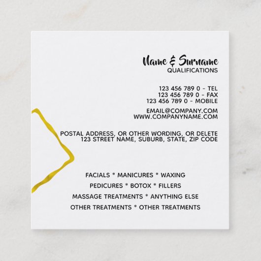 モデエレガントル長毛フェイク金ゴールド水色 スクエア名刺 (裏面)