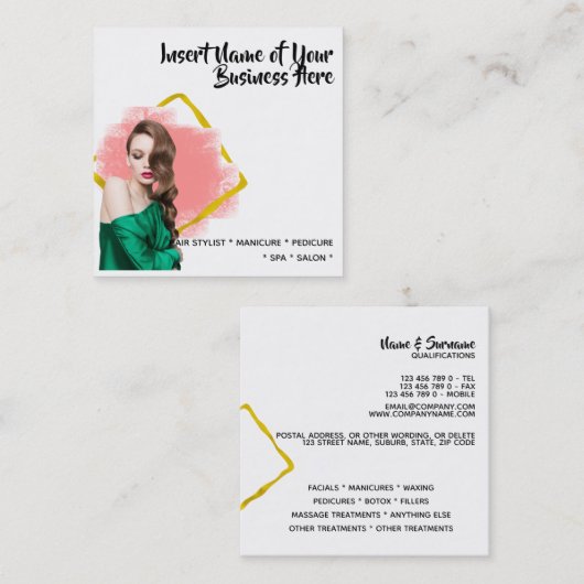 モデエレガントル長毛フェイク金ゴールド水色 スクエア名刺 (正面/裏面)