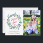 モデラヌジョユーノエル |カルト・デ・フォト・デ・ノエル シーズンカード<br><div class="desc">Carte moderne avec写真。ラ・カルトa une couronne deフルーアピントa l'aquarelle et place pour le texte et une photo.</div>