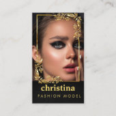 モデルとアクタモダンーのヘッドショットフェイク金ゴールドフレーム 名刺 (正面)