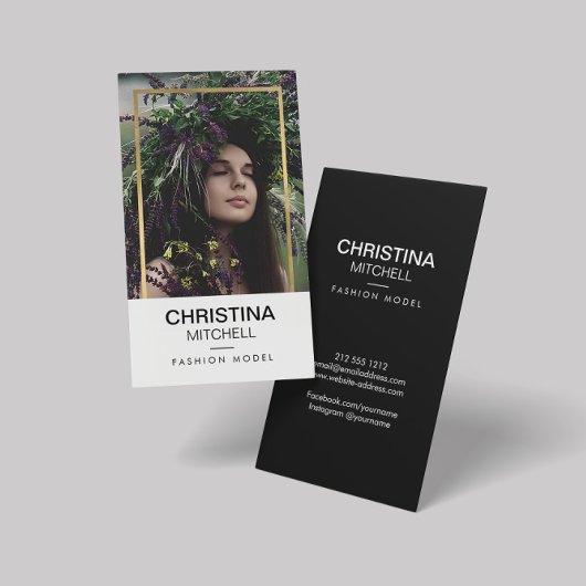 モデルとアクターのヘッドショットフォトフェイク金ゴールドフレーム 名刺