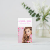 モデルとアクターのヘッドショット写真フェイクピンクのフレーム 名刺 (スタンド正面)