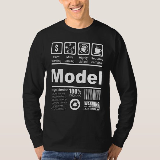 モデルと影響の栄養事実をモデル化する Tシャツ (正面)