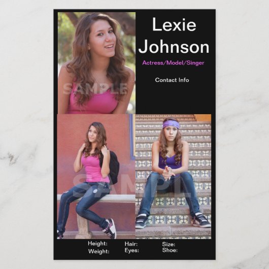 モデルまたはアクター用の片側HeadShotコンポジットカード チラシ (正面)