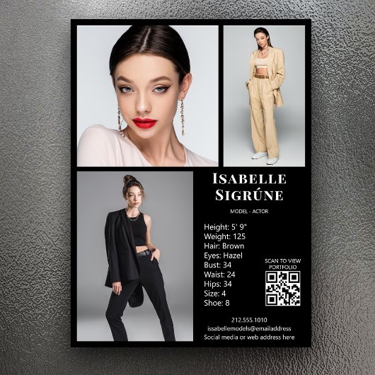 モデルアクター3 Photo CompカードテンプレートブラックQR 招待状