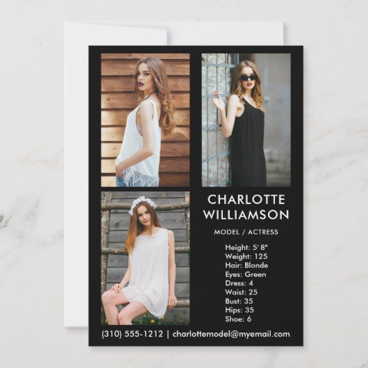 モデルアクター3 Photo Compカード5x7ブラック 招待状 (正面)