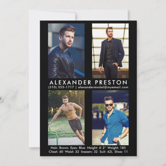 モデルアクター4 Photo Compカード5x7ブラック 招待状 (正面)