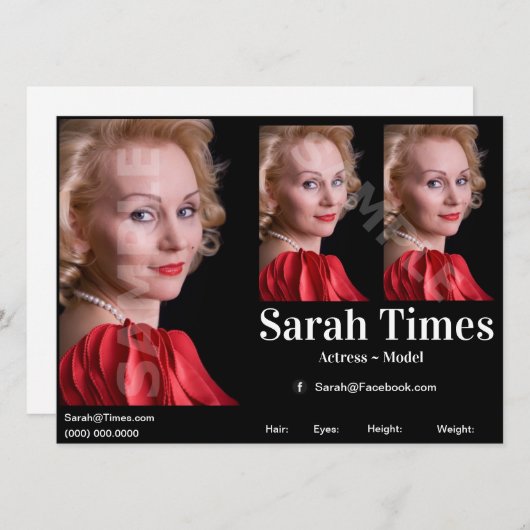 モデルアクターZedヘッドショットコンポーネントテンプレート 招待状 (正面/裏面)