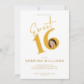 モデルスタイリッシュ金ゴールドスクリプトSweet sixteen誕生日 招待状 (正面)