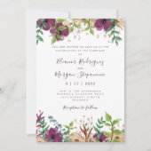 モデルパープルフローラグリーン結婚式招待状 招待状 (正面)