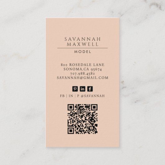 モデルモダンプロフェッショナルフォトピーチピンク 名刺 (裏面)