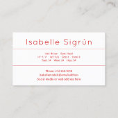 モデル俳優フォトプロモーション赤と白 名刺 (裏面)