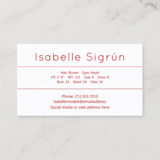 モデル俳優フォトプロモーション赤と白 名刺 (裏面)