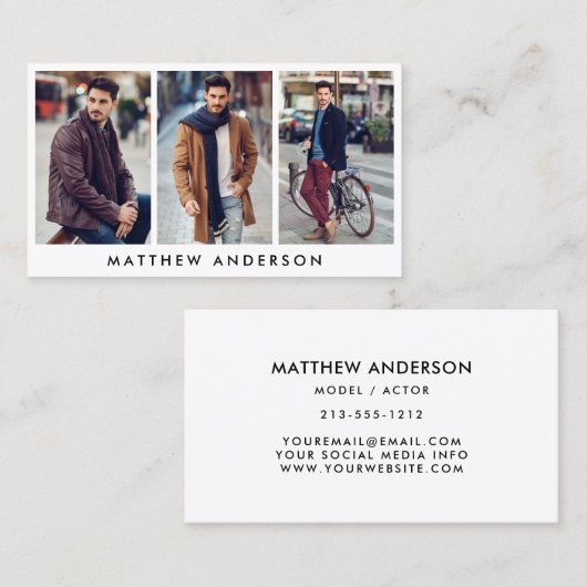 モデル俳優3の写真の名刺の白 名刺 (正面/裏面)