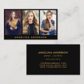 モデル俳優3の写真の金ゴールドおよび黒 名刺 (正面/裏面)