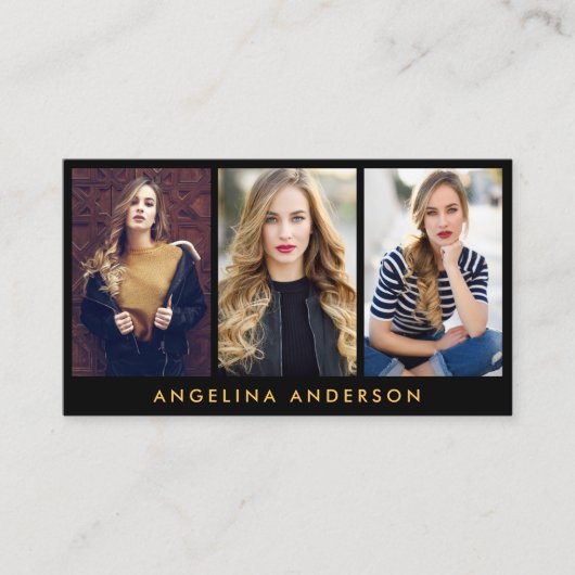 モデル俳優3の写真の金ゴールドおよび黒 名刺 (正面)