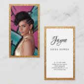 モデル女優ヘッドショットフェイク金ゴールドグリッター 名刺 (正面/裏面)