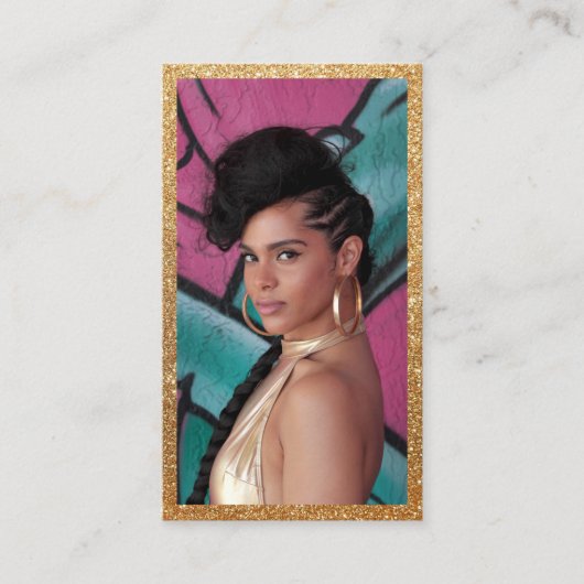 モデル女優ヘッドショットフェイク金ゴールドグリッター 名刺 (正面)