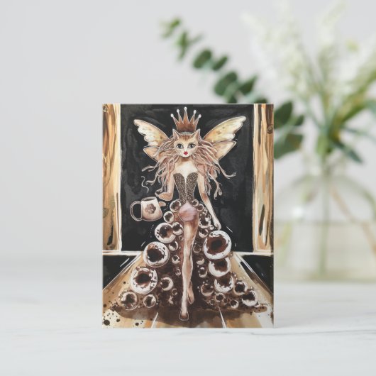 モデル間抜けランウェイのコーヒーキャットフェアリー ポストカード (スタンド正面)