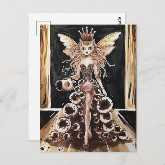 モデル間抜けランウェイのコーヒーキャットフェアリー ポストカード (正面/裏面)