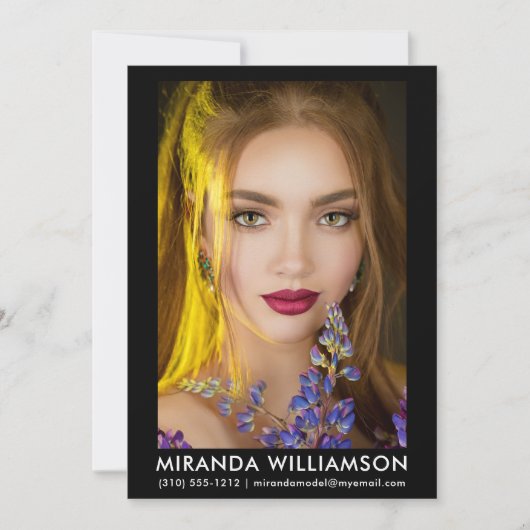 モデル・アクター用コンポジットカード 1 フォト 5x7 ブラック 招待状 (正面)