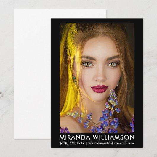 モデル・アクター用コンポジットカード 1 フォト 5x7 ブラック 招待状 (正面/裏面)