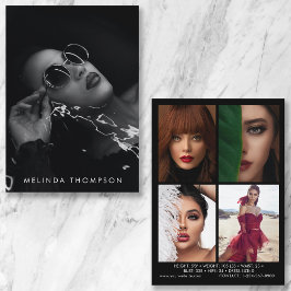 モデル・アクター用コンポジットカード 5枚写真 黒 招待状