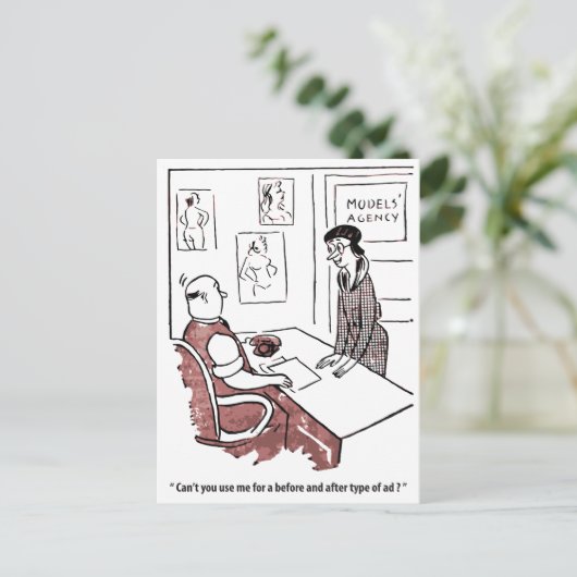 モデル・エージェンシー、ユーモア、ヴィンテージの素朴な女性 ポストカード (スタンド正面)